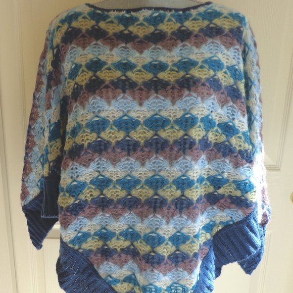 Missoni Mohair Crochet Poncho Zigzag Sweater Cape Orange Label Boho Blue NEW - Picture 5 of 9